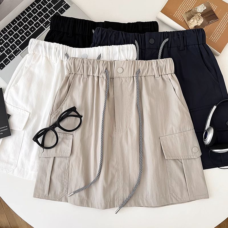 Cargo Mini Flared Skirt with Drawstring Waist