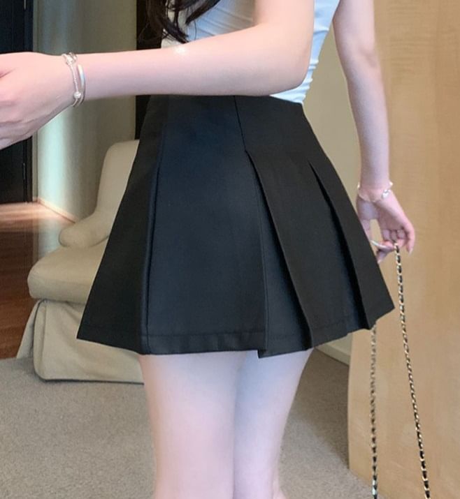 Accordion Pleated Mini Flared Skirt with Low Waist