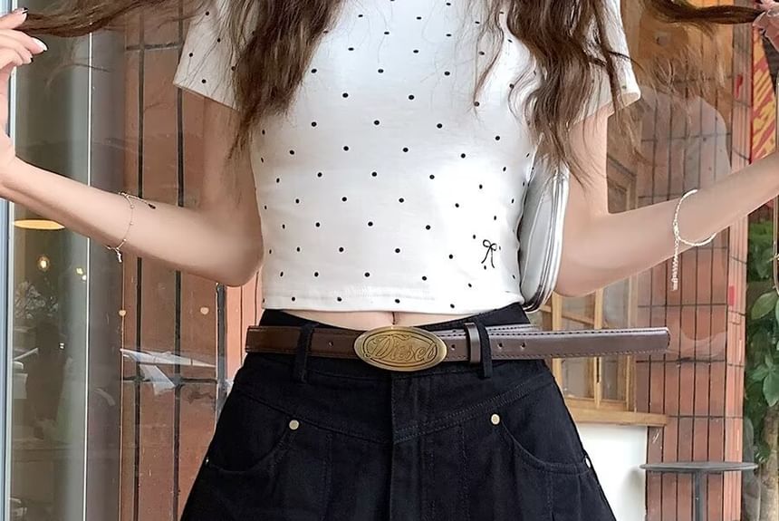 Pleated Denim Mini Skirt with High Rise