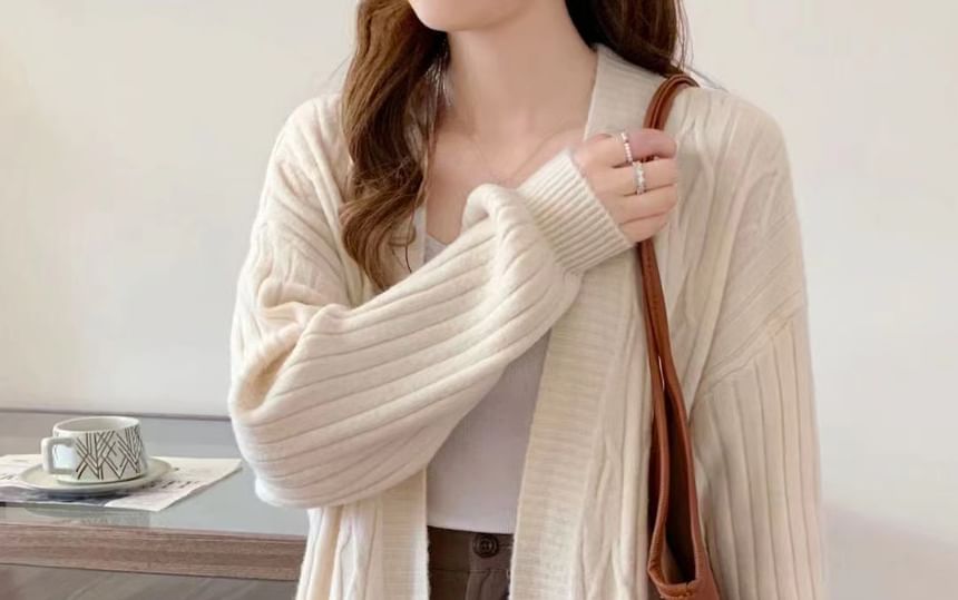 Long Plain Knit Cardigan