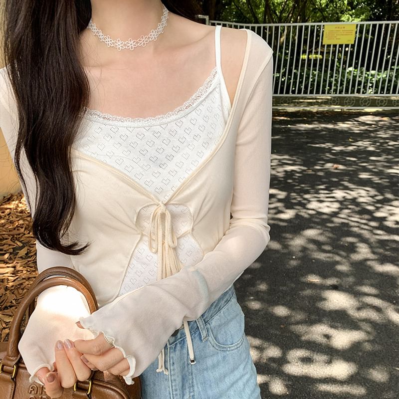 Long Sleeve Tie Front Light Cropped Knit