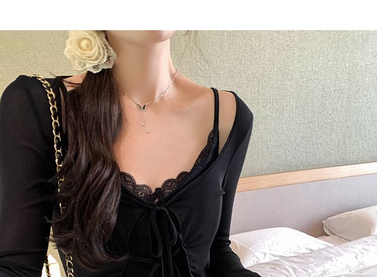 Long Sleeve Tie Front Light Cropped Knit