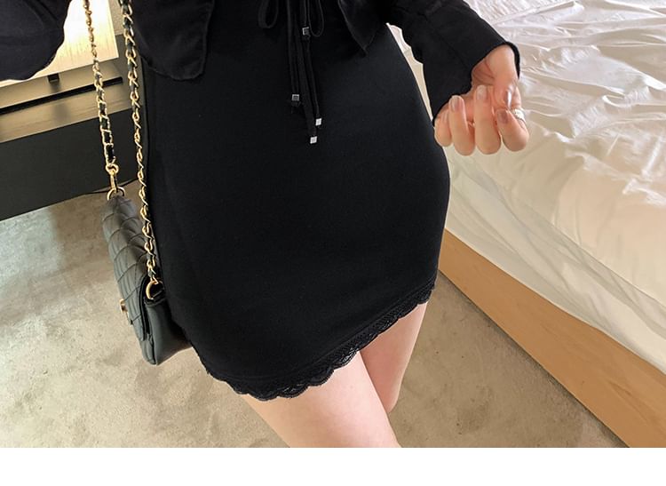 Long Sleeve Tie Front Light Cropped Knit