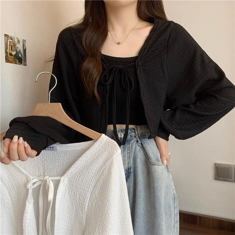 Cropped Open Front Lightweight Knit Jacket