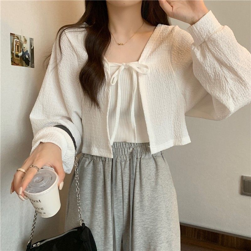 Cropped Open Front Lightweight Knit Jacket