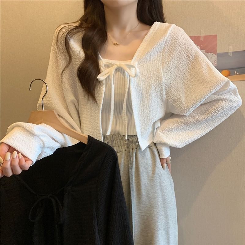 Cropped Open Front Lightweight Knit Jacket