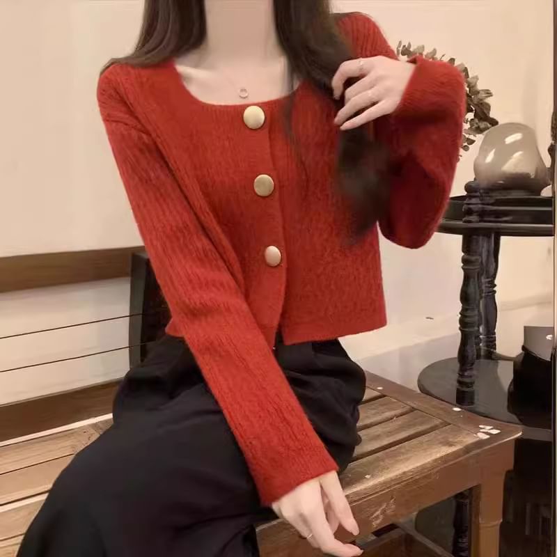Square Neck Knit Cardigan