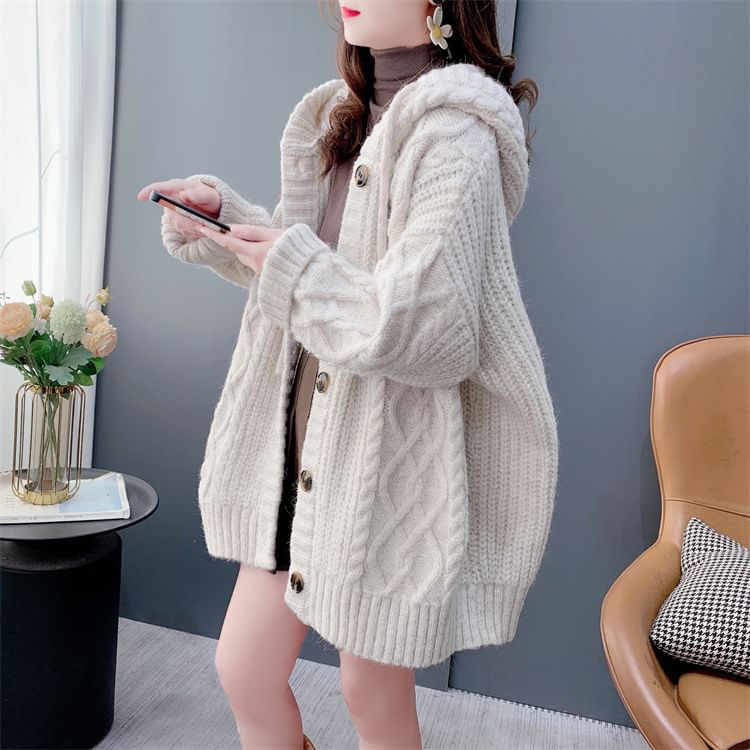 Hooded Cable Knit Cardigan
