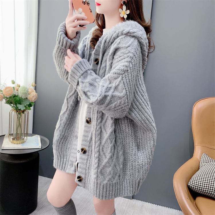 Hooded Cable Knit Cardigan