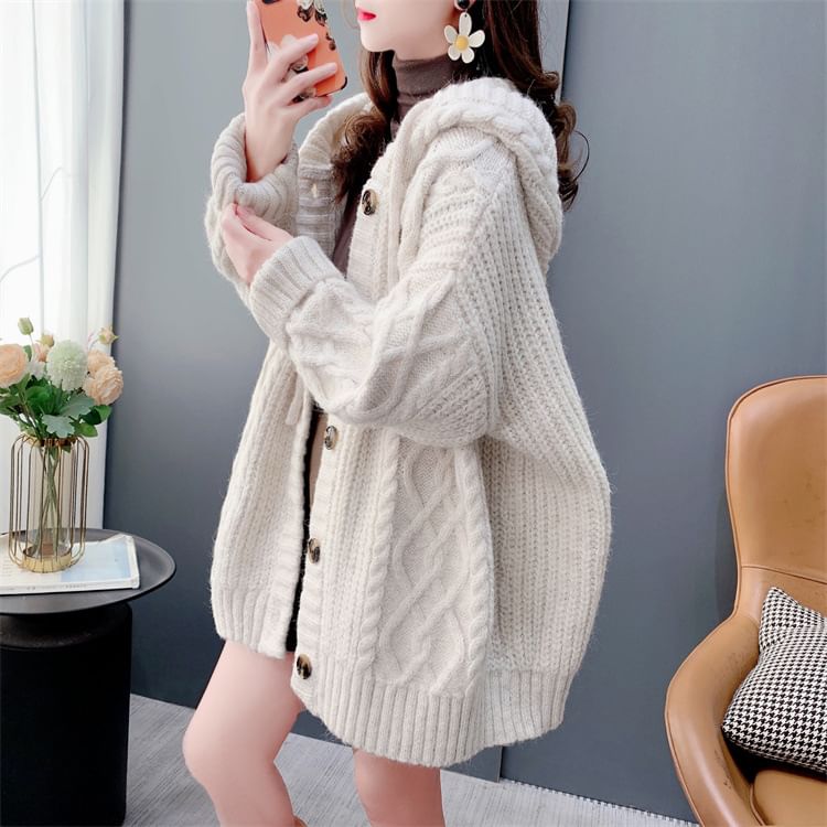 Hooded Cable Knit Cardigan