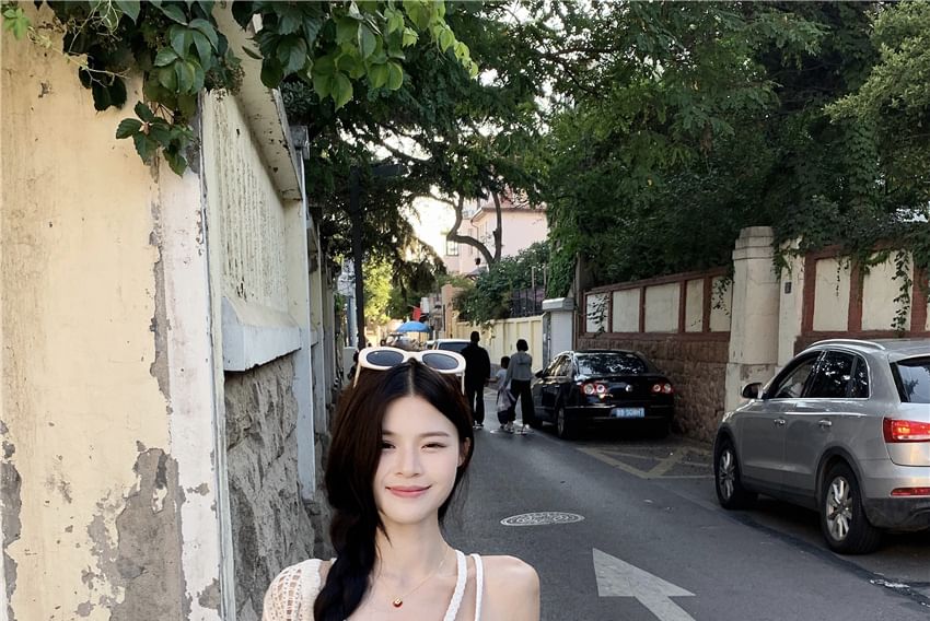 Fringed Midi A-Line Dress & Perforated Cardigan Set with Belt