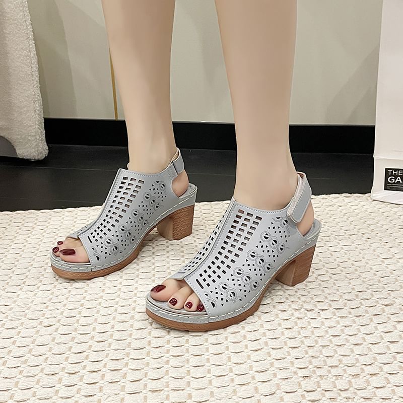 Chunky Heel Zip Slingback Sandals