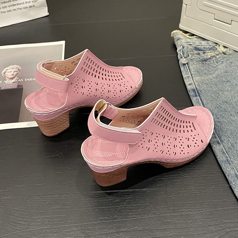 Chunky Heel Zip Slingback Sandals