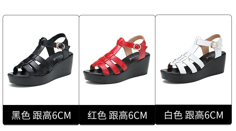 Platform Wedge Plain Genuine Leather Gladiator Sandals