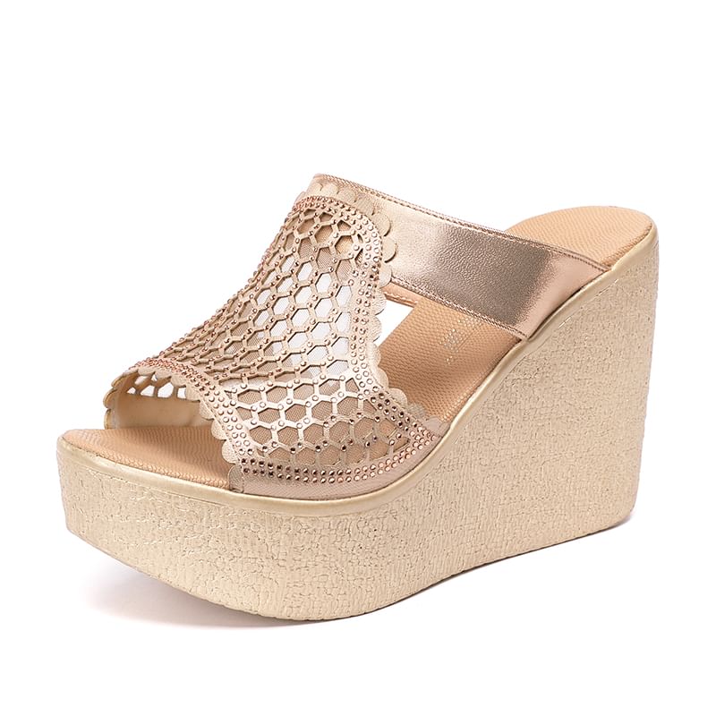 Platform Wedge Plain Perforated Faux Leather Sandals
