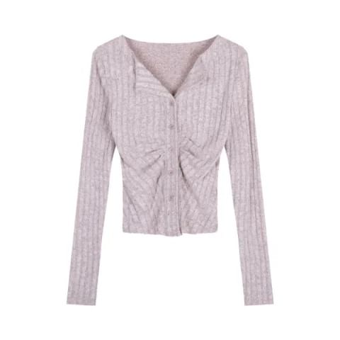 Long Sleeve Collar V-Neck Ribbed Slim Fit Knit