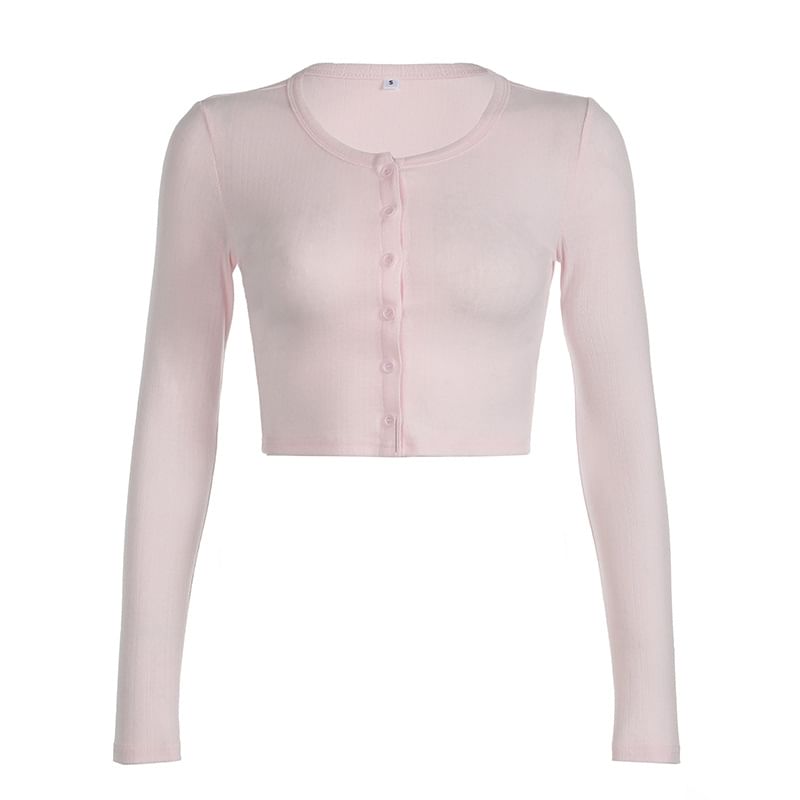 Long Sleeve Pointelle Slim Fit Crop Knit