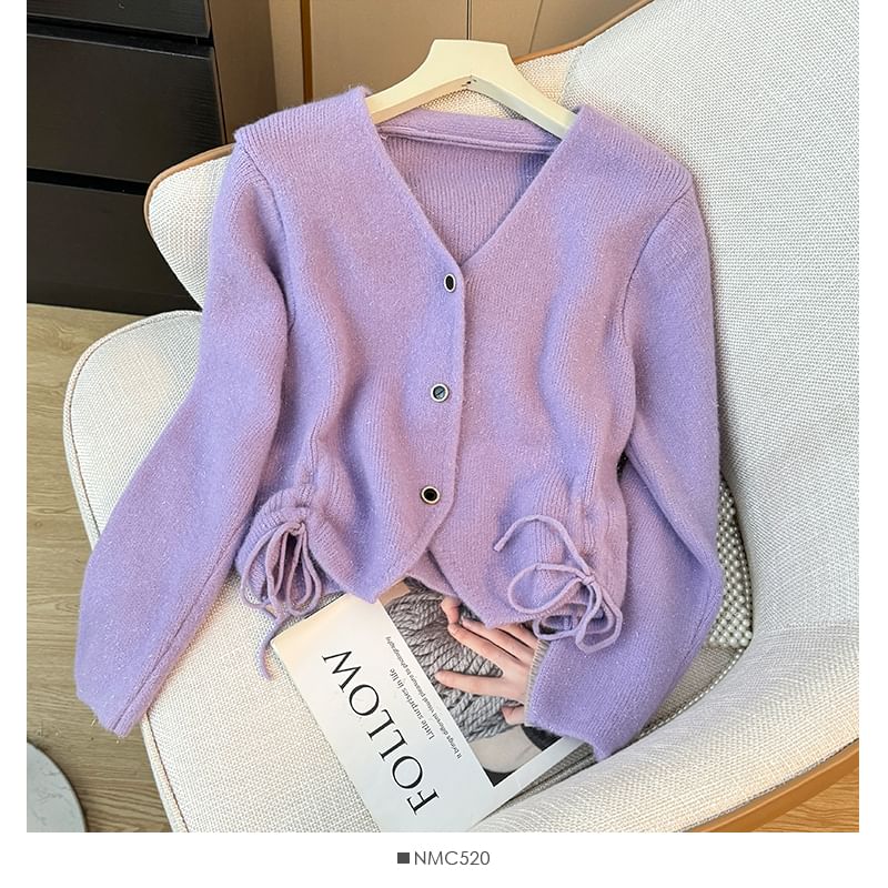 Drawstring V-Neck Knit Cardigan