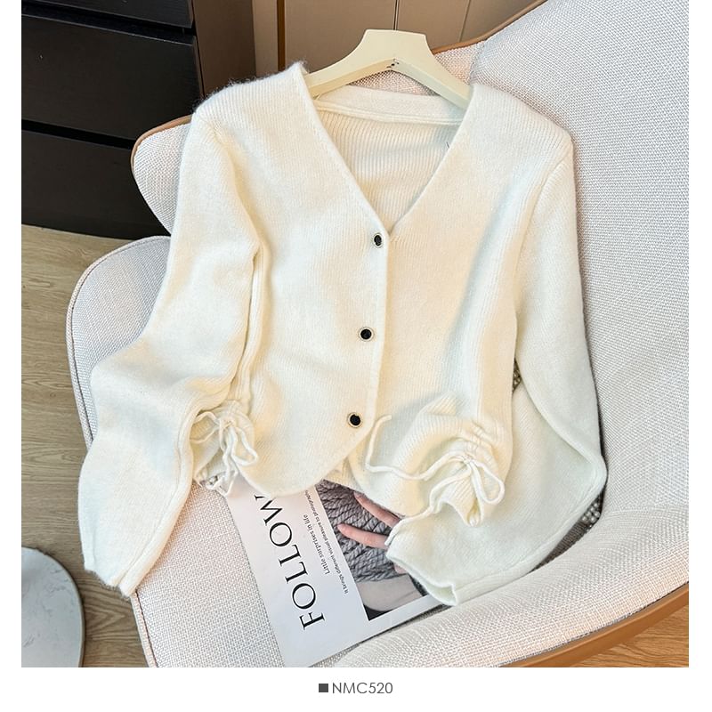 Drawstring V-Neck Knit Cardigan