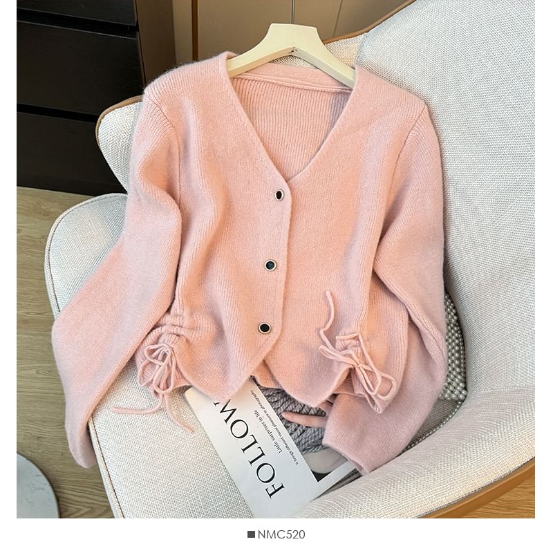 Drawstring V-Neck Knit Cardigan