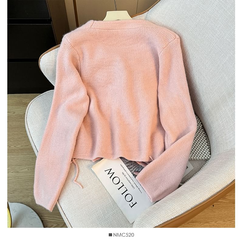 Drawstring V-Neck Knit Cardigan
