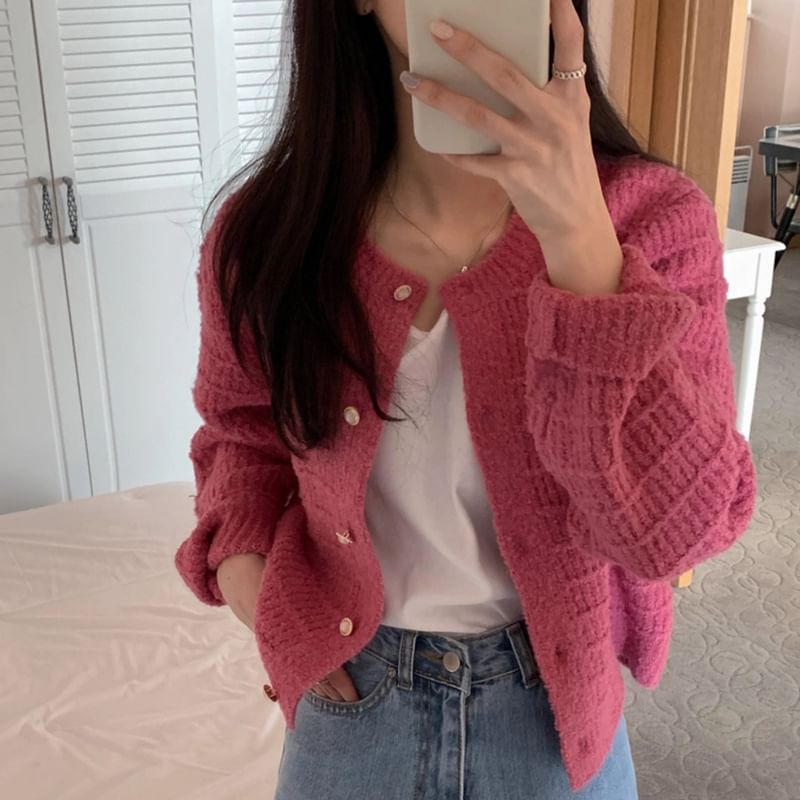 Crew Neck Button Cardigan