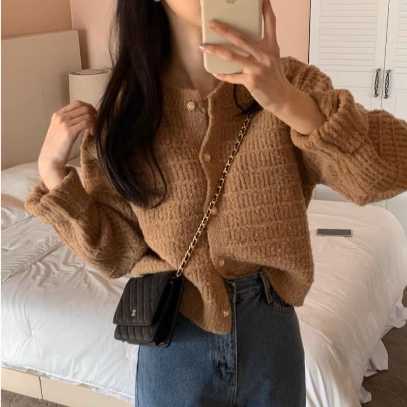 Crew Neck Button Cardigan