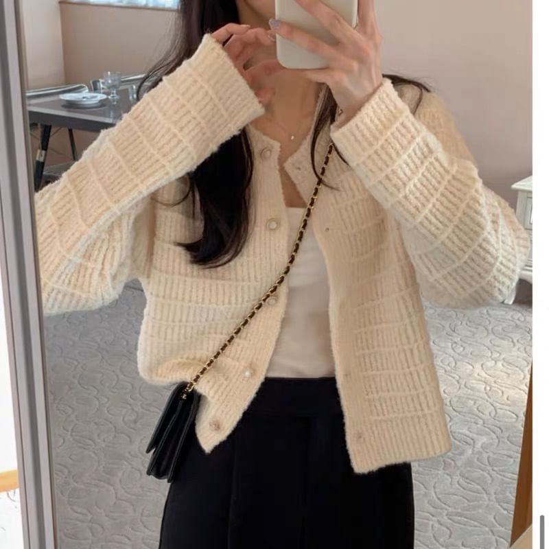 Crew Neck Button Cardigan