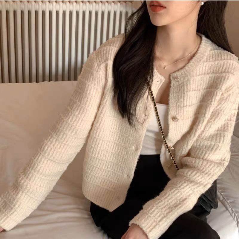 Crew Neck Button Cardigan