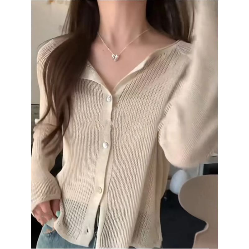 Long Sleeve Crew Neck Cropped Knit Cardigan