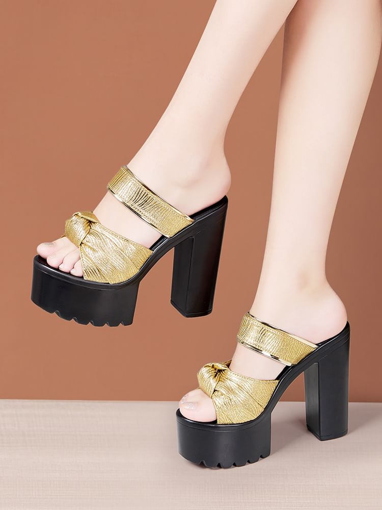 Knot Platform Chunky Heel Slide Sandals