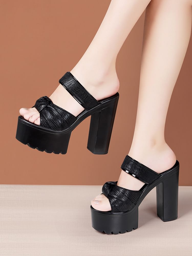 Knot Platform Chunky Heel Slide Sandals
