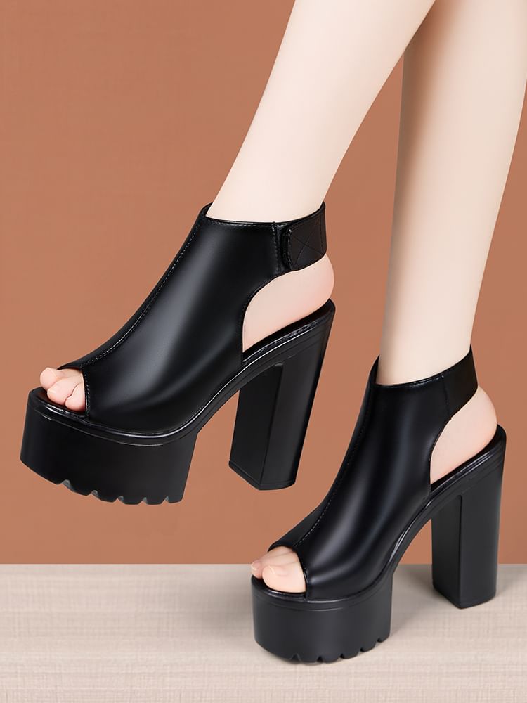 Peep Toe Platform Chunky Heel Sandals