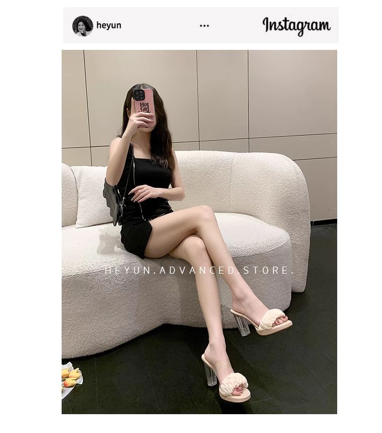Transparent Chunky Heel Ruffle Slide Sandals