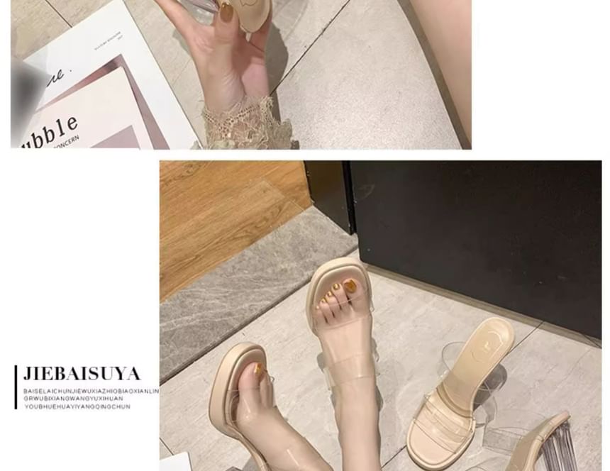 Clear Thick High Heel Mules