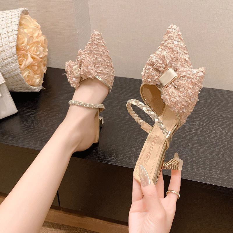 Rhinestone Decorated Pointed Toe Stiletto Heel Mules