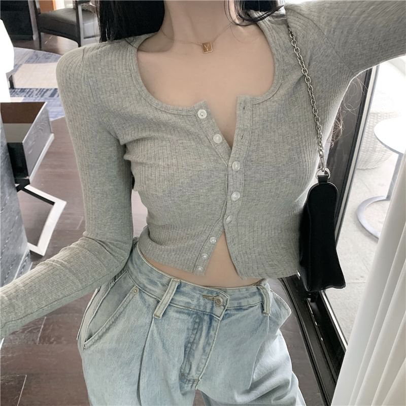 Slim Ribbed Long Sleeve Crop Cardigan
