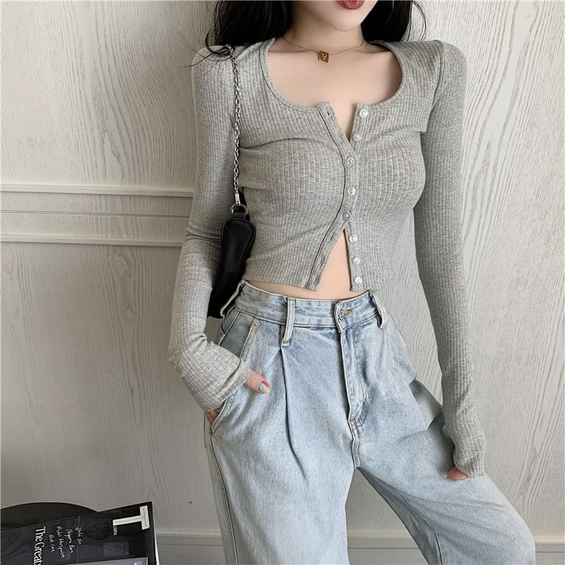 Slim Ribbed Long Sleeve Crop Cardigan