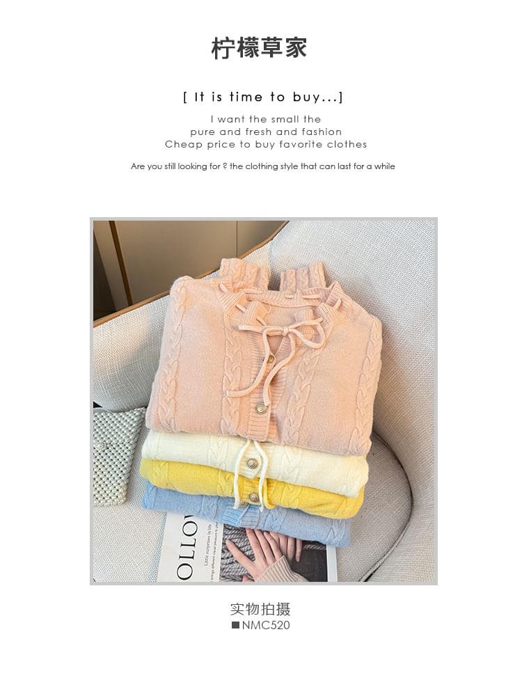 Tie Neckline Cable Knit Loose Cardigan