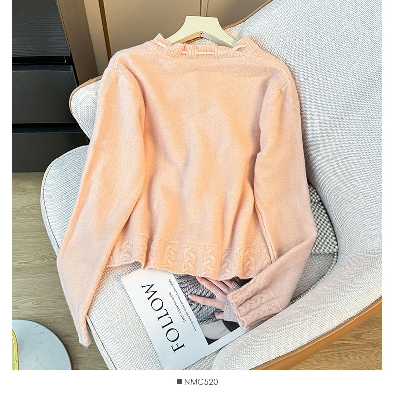 Tie Neckline Cable Knit Loose Cardigan