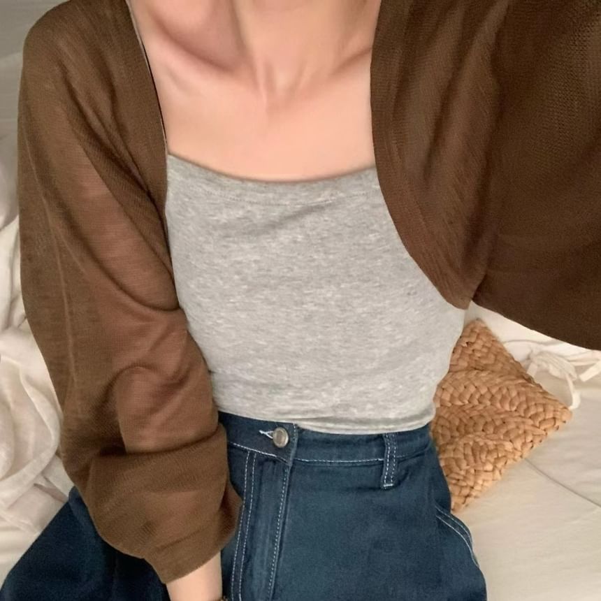 Cropped Open Front Knit Cardigan