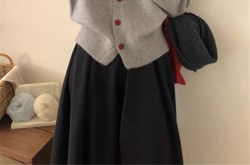 Bow Print Round Neck Cardigan