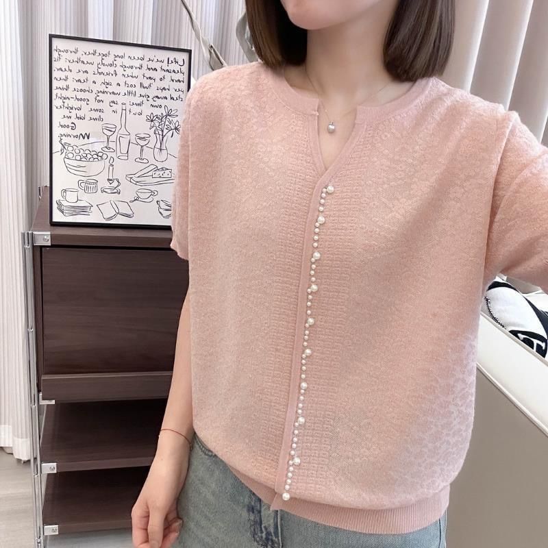 Notch Neck Floral Beaded Short Sleeve Cardigan