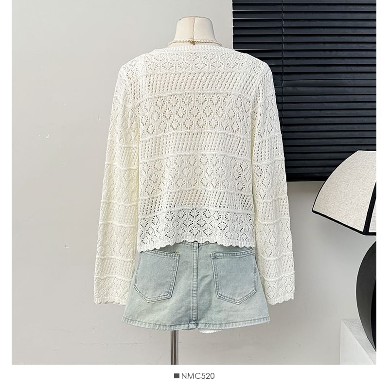 Eyelet V-Neck Lightweight Knit Cardigan
