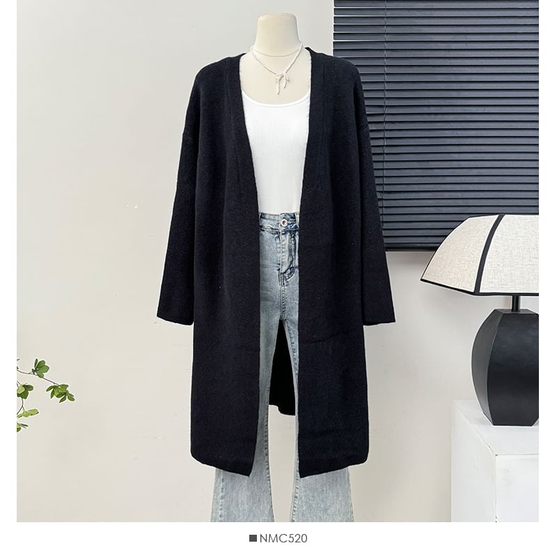 Open Front V-Neck Long Cardigan