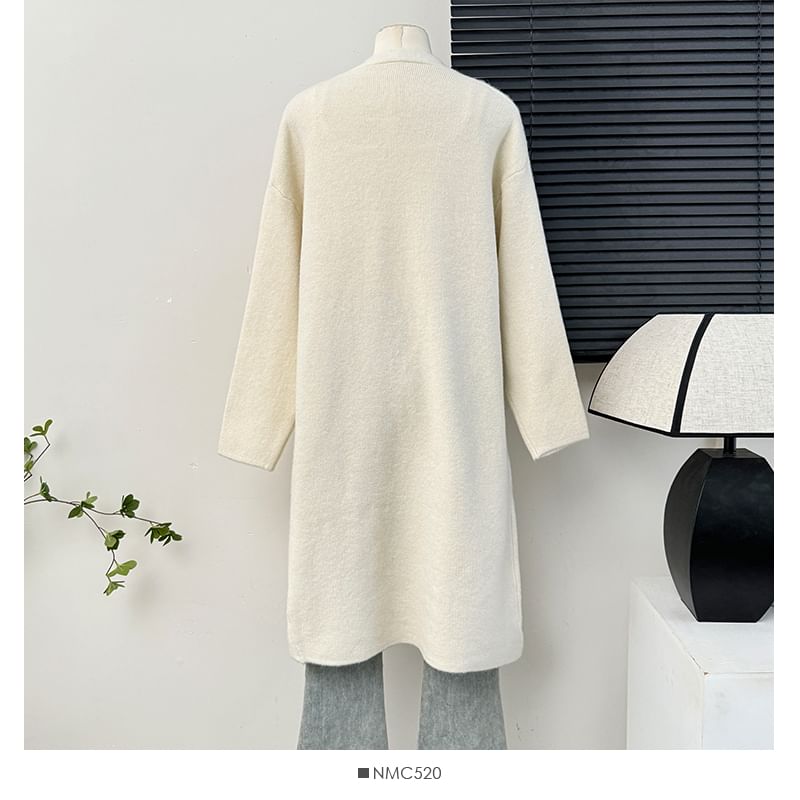 Open Front V-Neck Long Cardigan