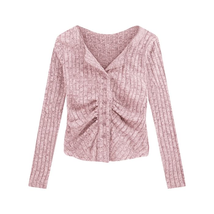 Ribbed Slim-Fit V-Neck Long Sleeve Cardigan