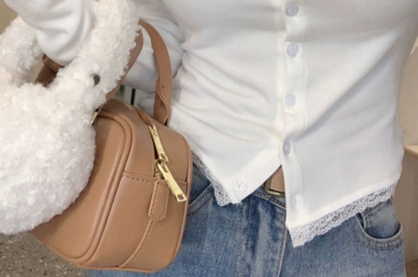 Lace Trim Slim-Fit Crop Long Sleeve Cardigan