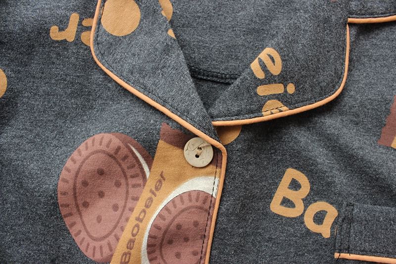 Couple Matching Pajama Set: Long-Sleeve Print Top + Pants (Various Designs)