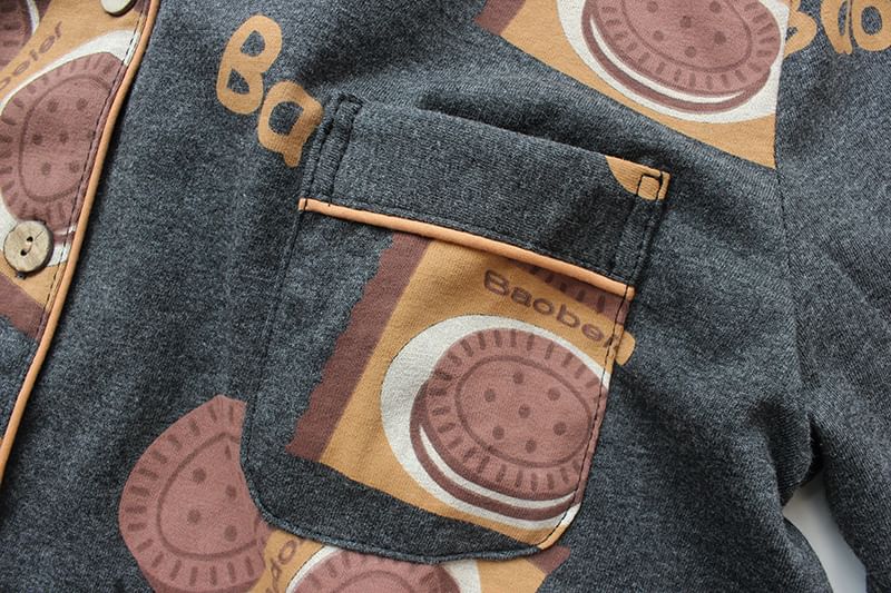 Couple Matching Pajama Set: Long-Sleeve Print Top + Pants (Various Designs)